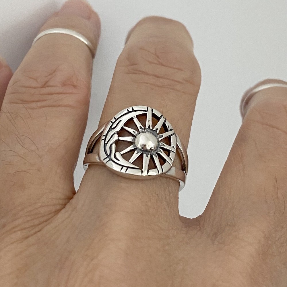 Sterling Silver Moon and Sun Ring, Statement Ring, Silver Rings, Celestial Ring