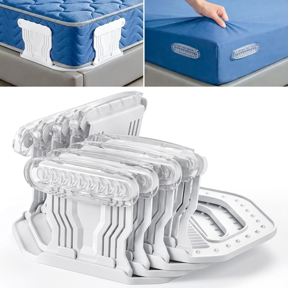 Bed Sheet Holders for Corners, 4Pcs Fitted Sheet Holder with Locks, No More Loos