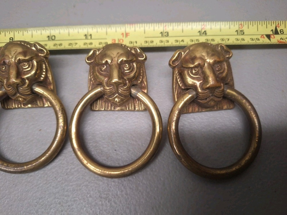 Vintage 9 Lion Head 1 Gorilla Solid Brass Pulls Cabinet Ornate NOS Please Read