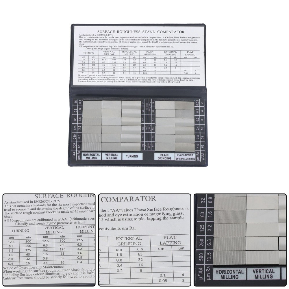 30Pcs Surface Roughness Comparator measure six processing methods Ra0.05-12.5mm