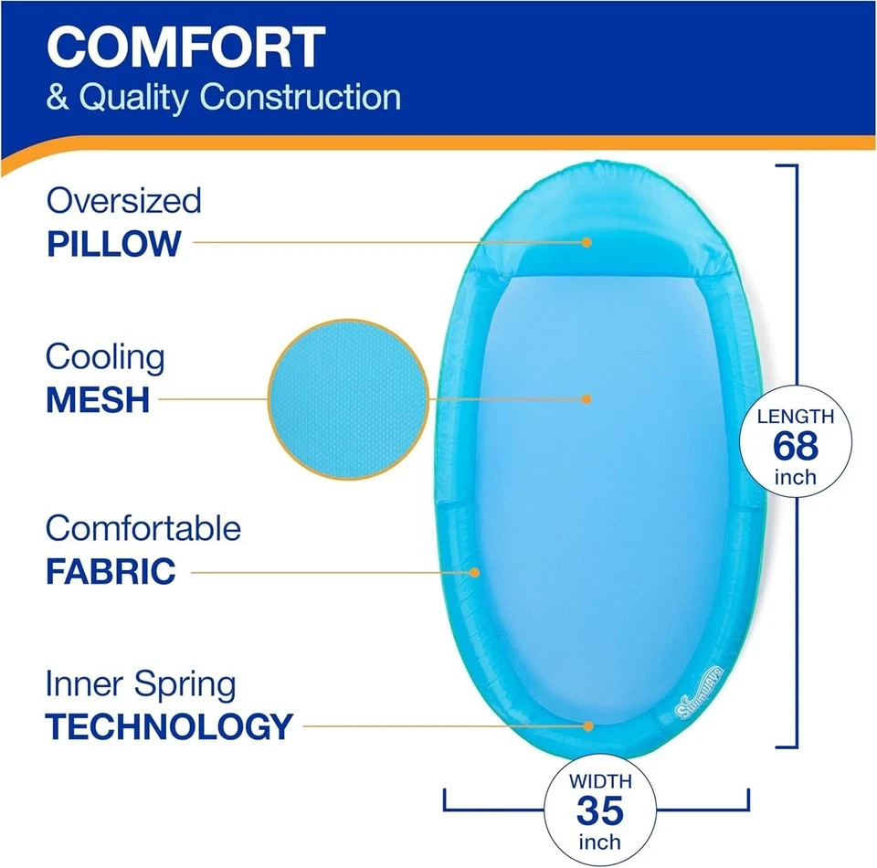 SwimWays Spring Float Original Pool Lounge Chair 1, Hammock Blue