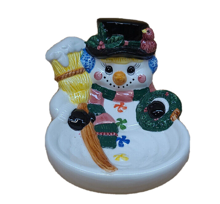 Jay Import Holiday Christmas Snowman Candy Dish Nut Bowl Earthenware Multicolor