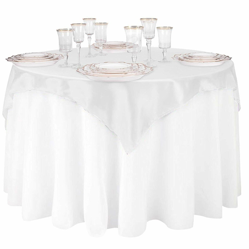 LinenTablecloth 72-Inch Square Satin Overlay White