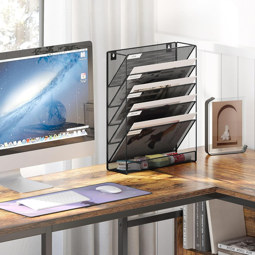 5 Tier Wall File Holder, Mesh Hanging Folder Organizer with Classify Label, Vers