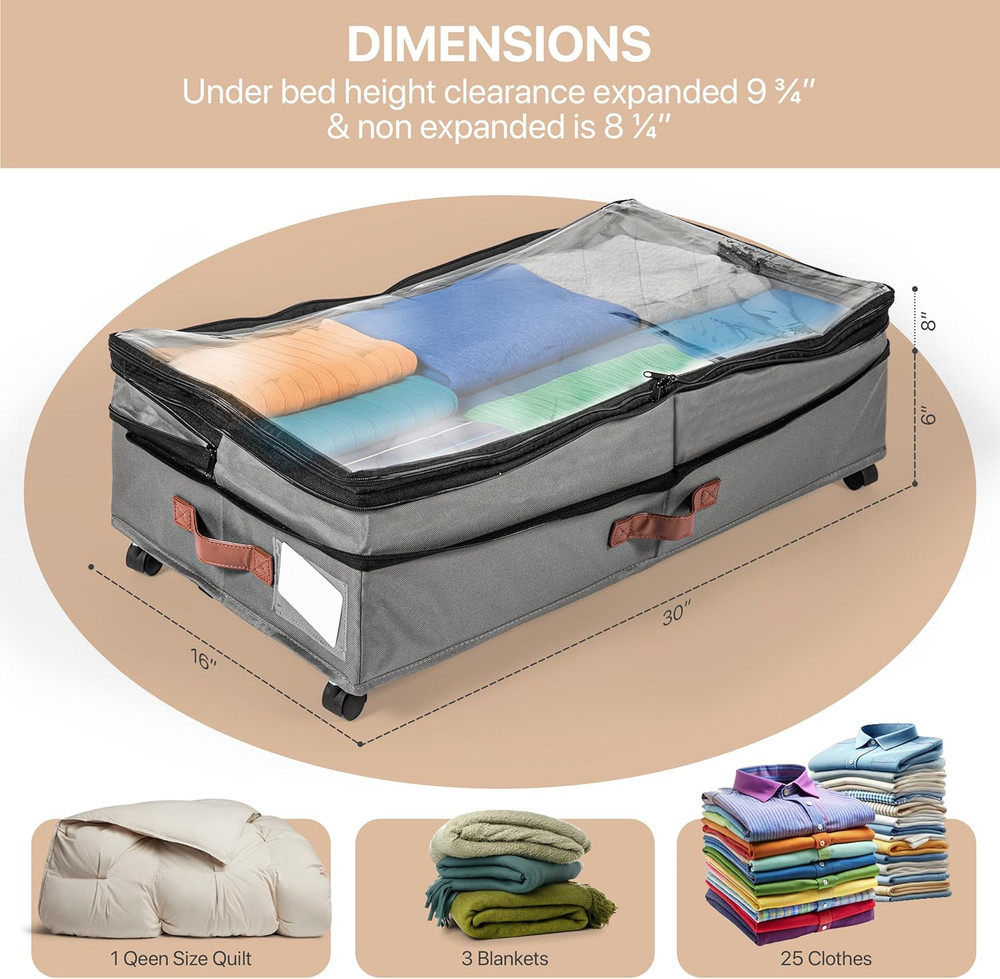 Expandable under Bed Storage with Wheels 2 Pack – Large under Bed and Closet Sto