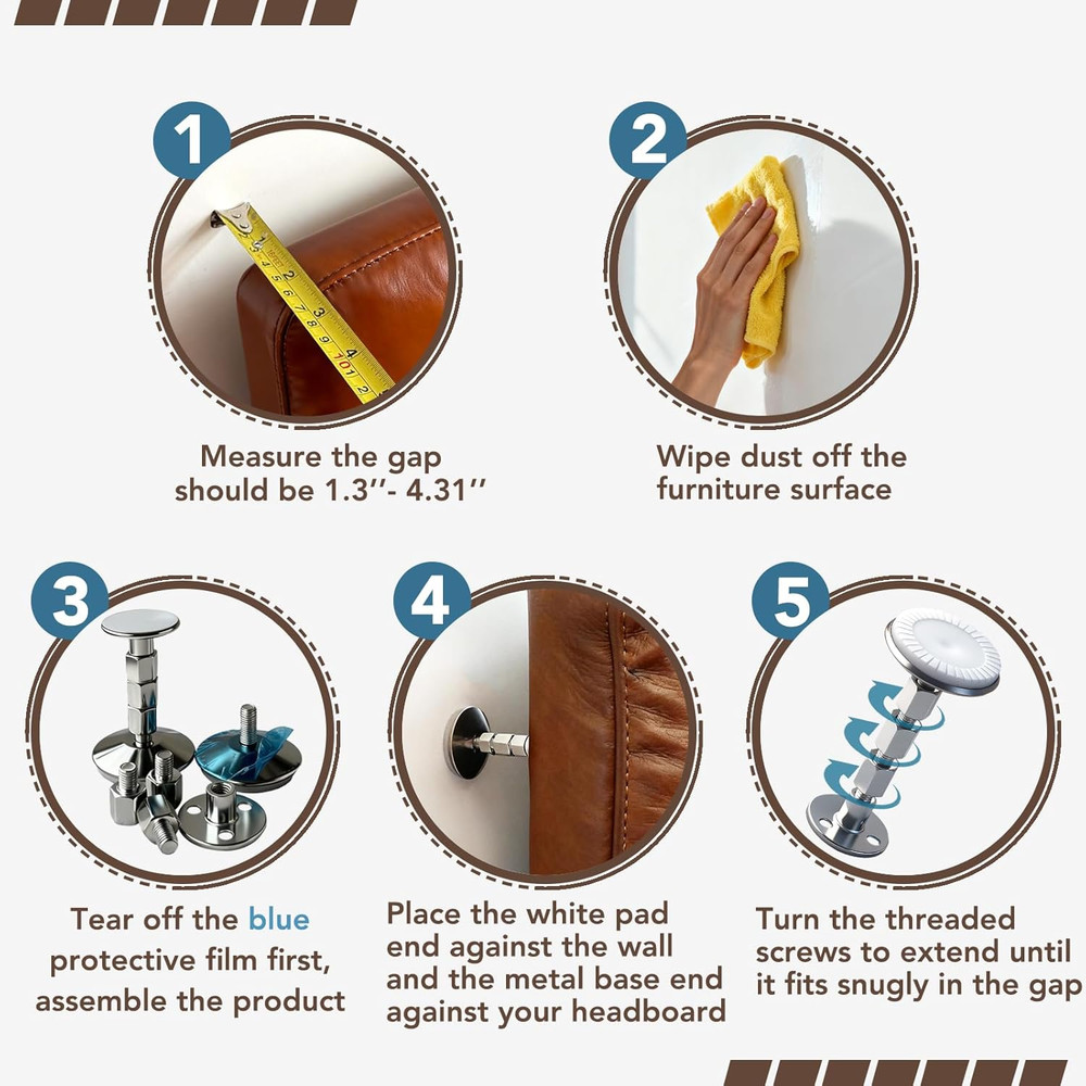 Adjustable Bed Frame Anti-Shake Tool with Headboard Stoppers, 2PCS Set