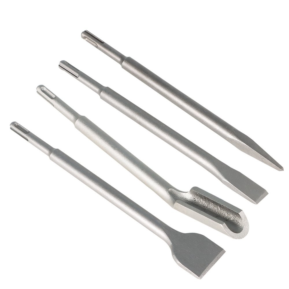 4 Pack SDS Plus Chisel Bits Durable Flat Chisel Grooving Chisel & Point Chisel