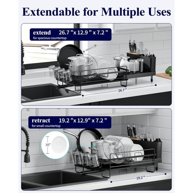 Adjustable Expandable Dish Drying Rack Anti-Slip Rustproof Kitchen Organizer New