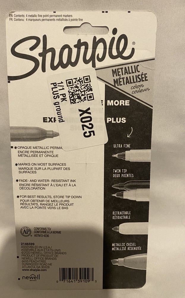 Sharpie 39109PP Metallic Permanent Markers, Fine Point, Silver, 4 Count