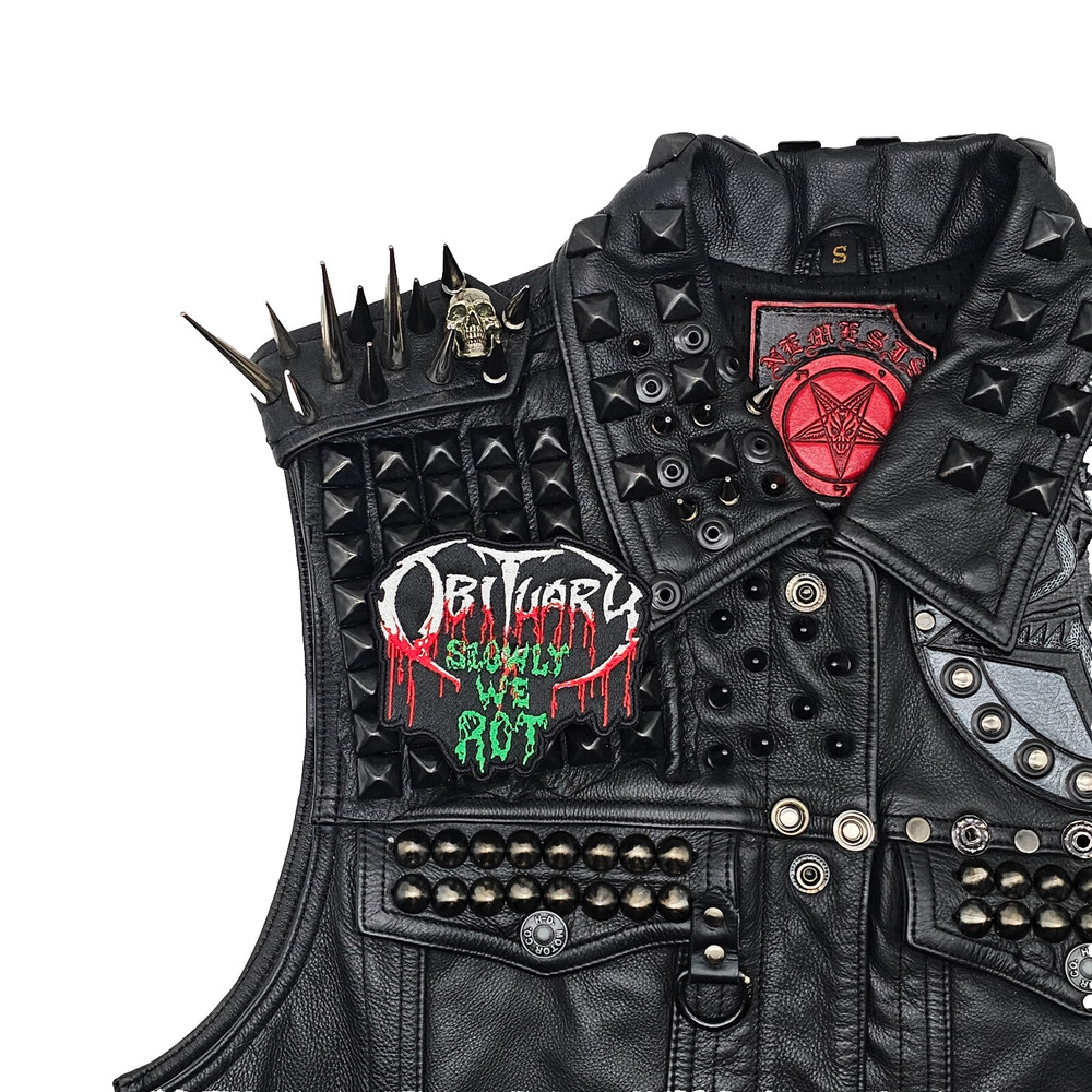 OBITUARY SLOWLY WE ROT LOGO (shaped border) EMBROIDERED PATCH