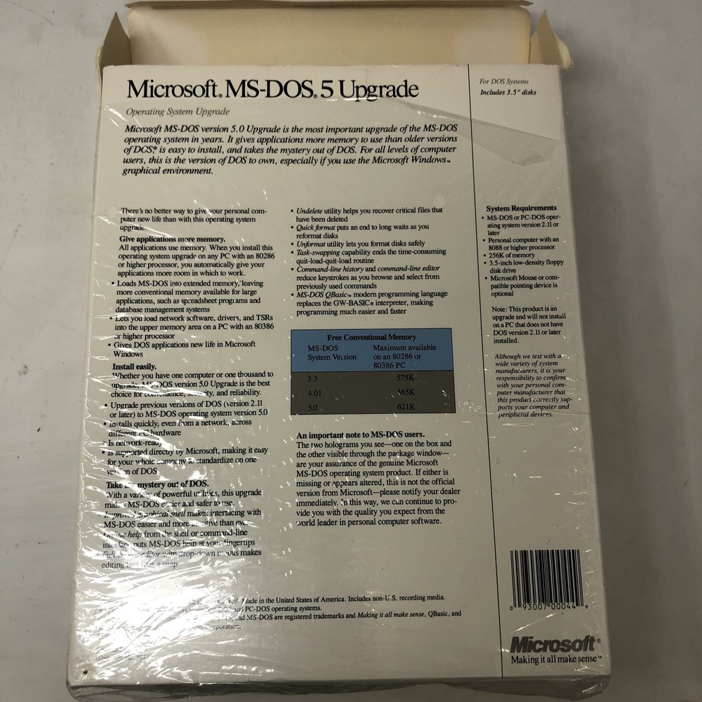 VINTAGE MICROSOFT MS-DOS 5 UPGRADE 5.25" FLOPPY - PREOWNED