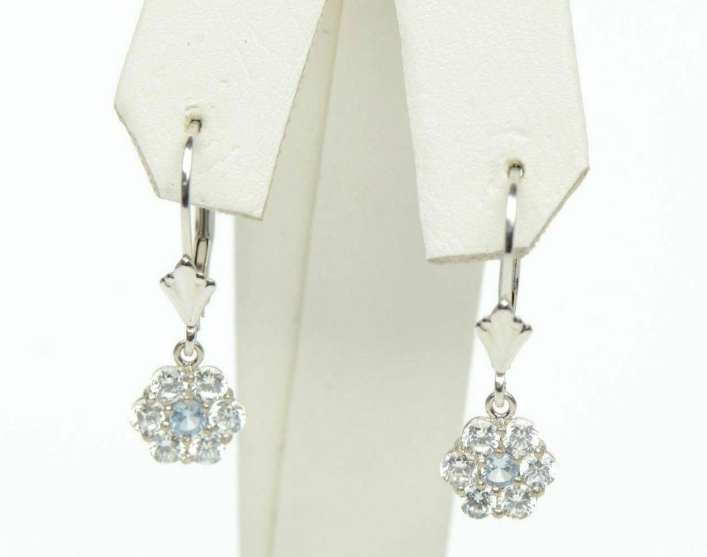 Sterling Silver 925 flower CZ Stone dangle earrings