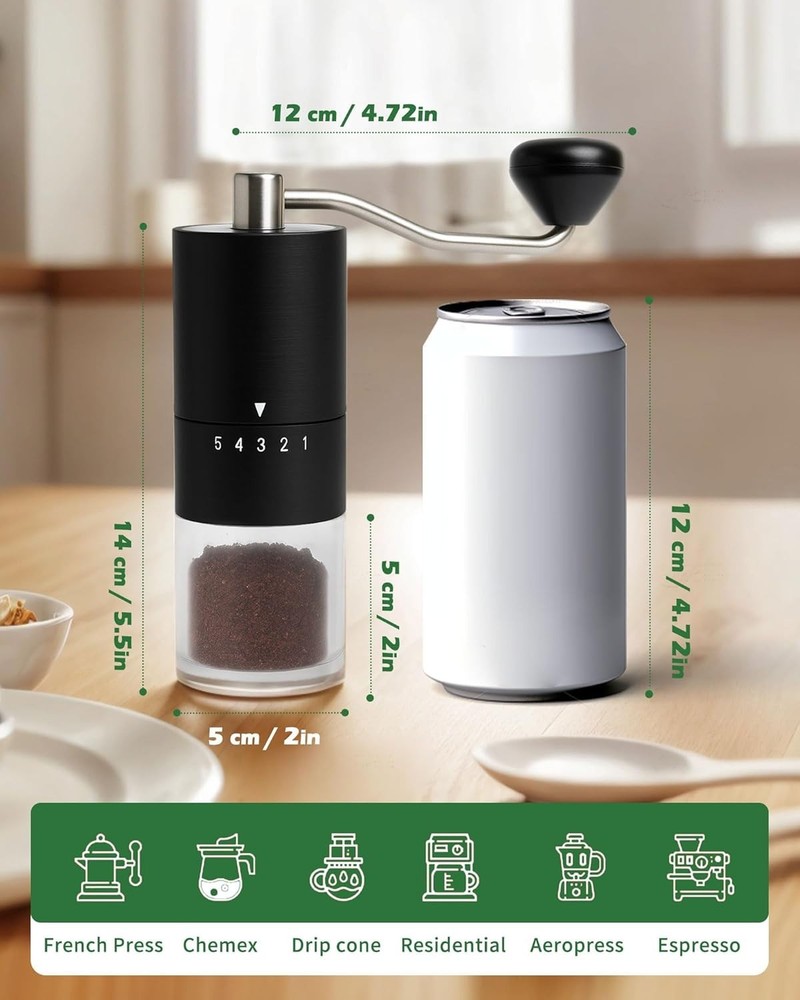 Quality Coffee Experience: Handheld Ceramic Burr Grinder for Any Brewing Method