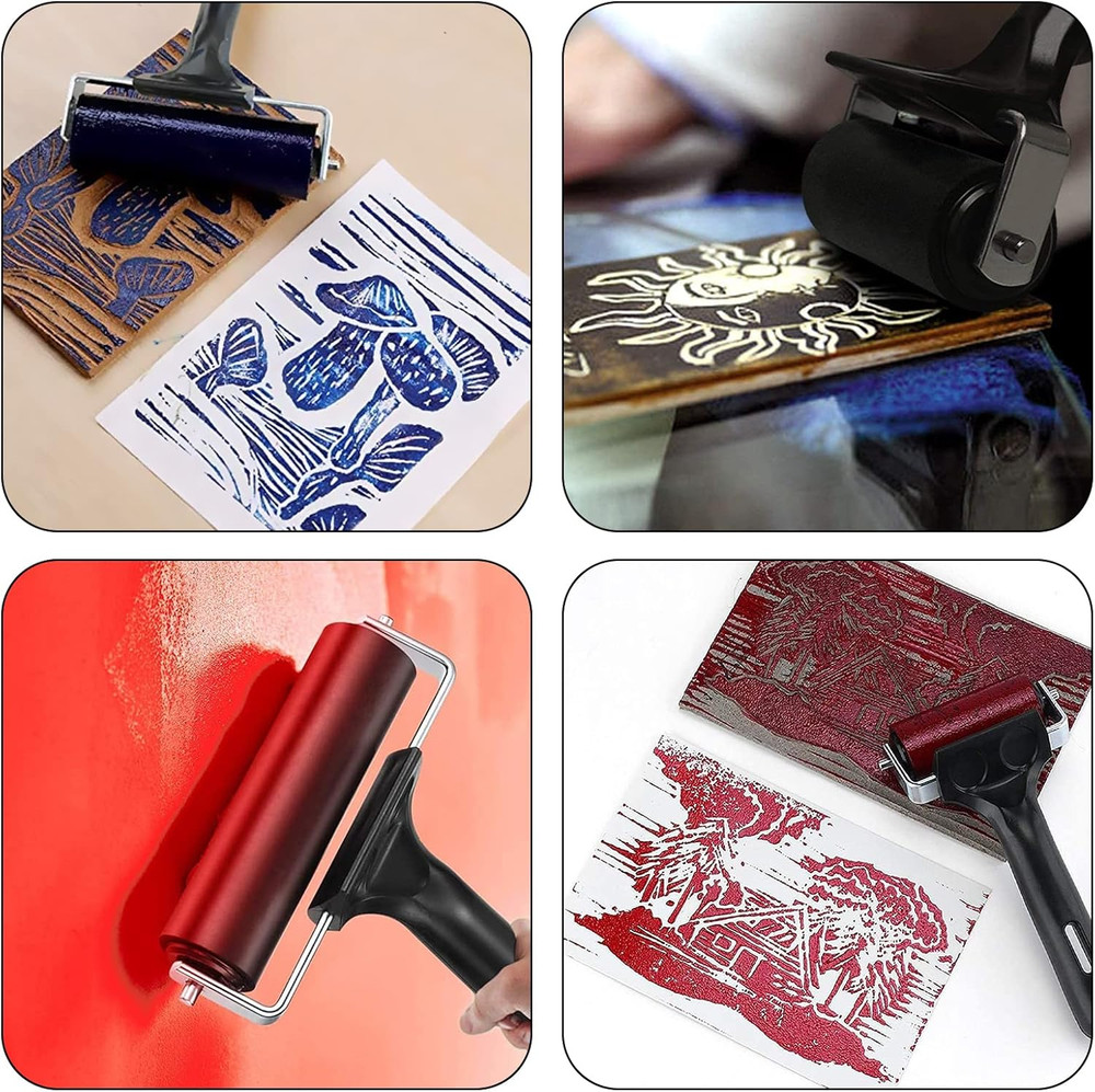 3 Pack Brayer Rollers for Crafting, Vinyl Rubber Roller Brayers, Printmaking Bra