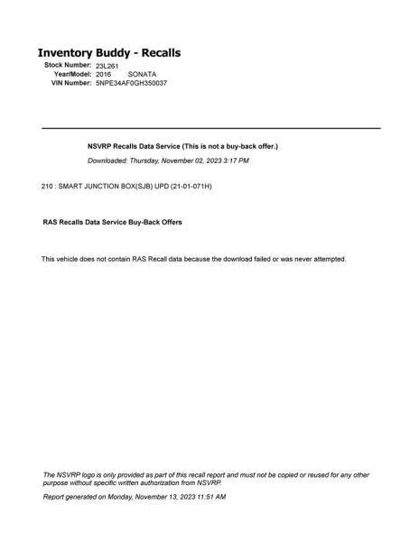 SONATA 2016 Chassis ECM 220393