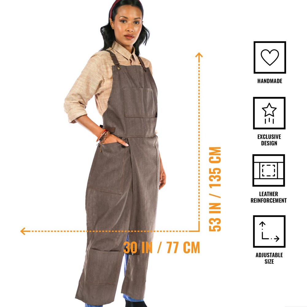 Pottery Apron – Full Split-Leg, Cross-back, Denim & Twill, Leather Reinforcement