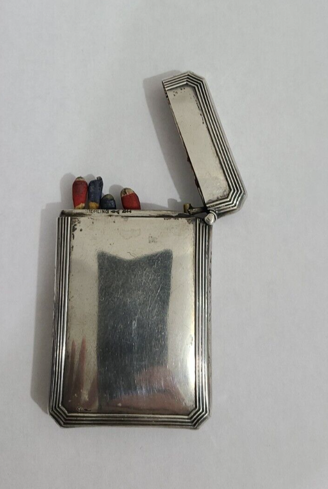 Antique Sterling Silver Matches Box Holder with Old Matches Inside