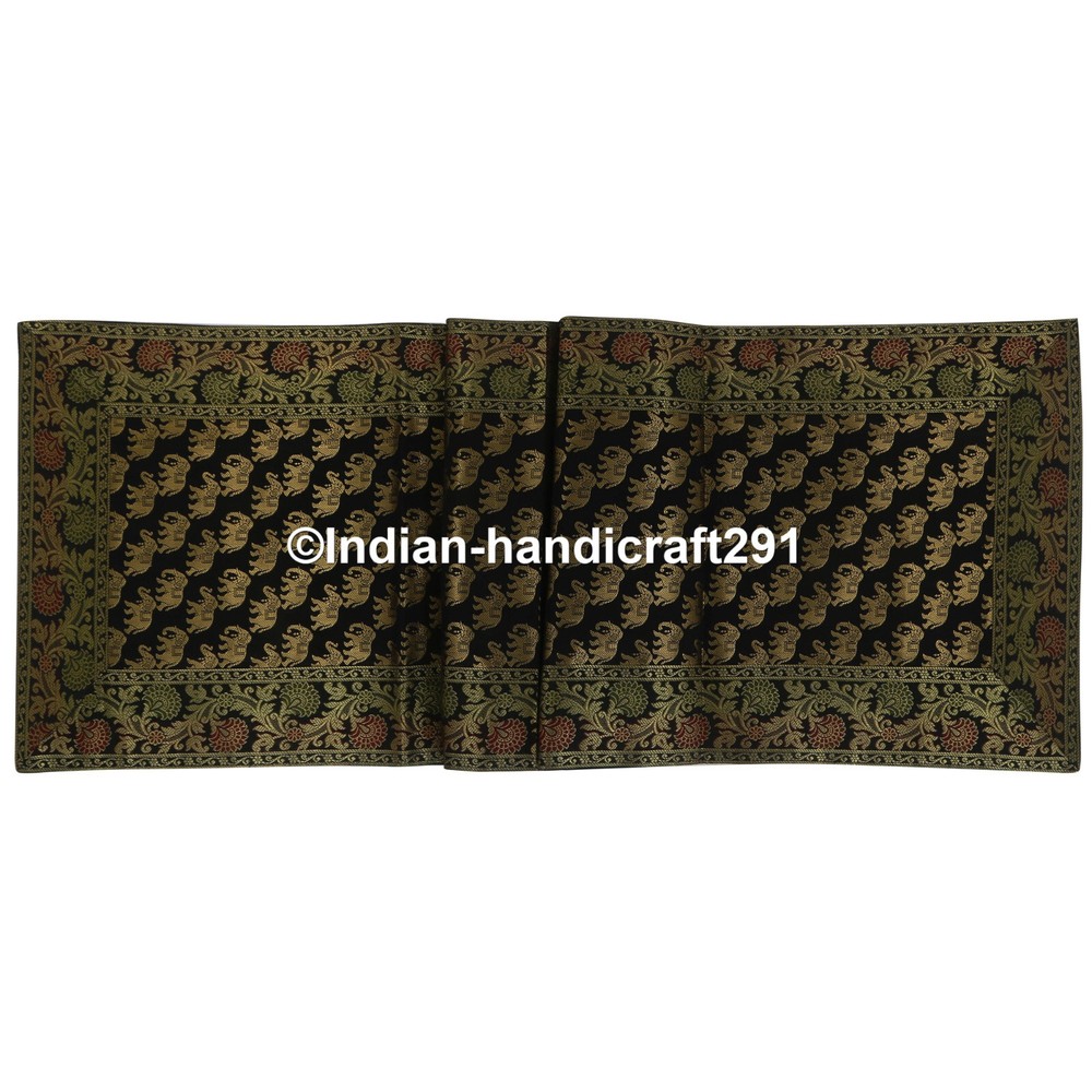 Indian Brocade Banarasi Wedding Decor Silk Runner Mandala Dining Table Runner