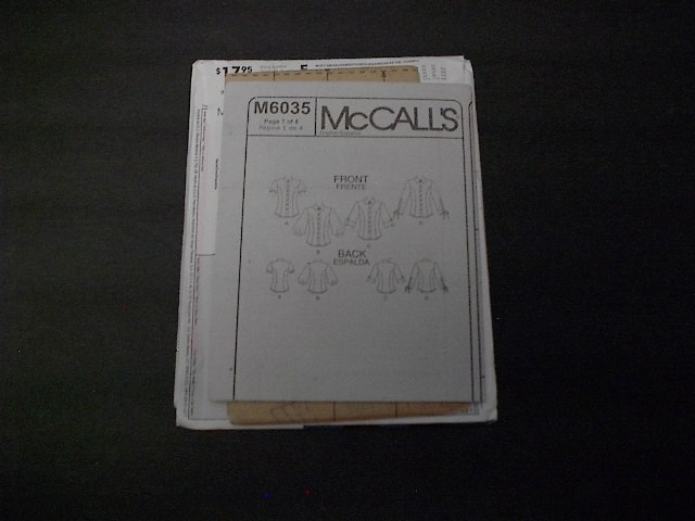 McCall's Pattern 6035 Misses' Button Front Shirt w/Sleeve Variations 6 ~ 12 Unc