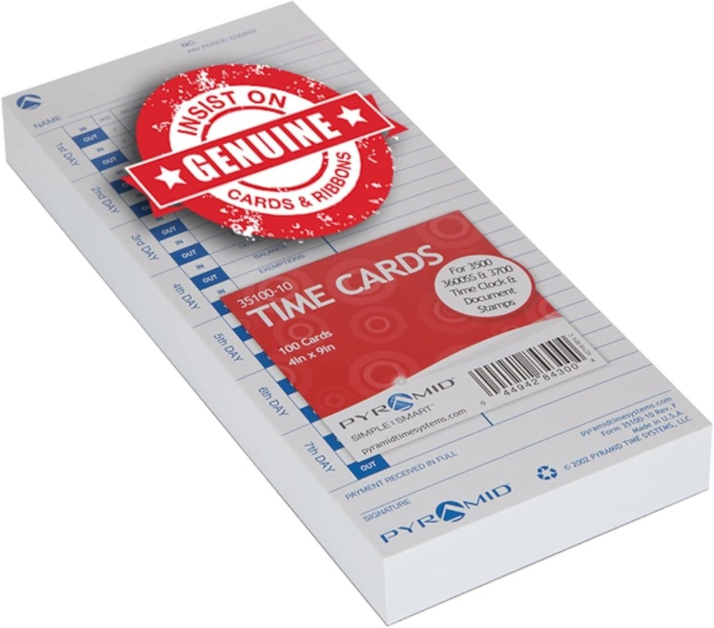 Pyramid 35100-10 Time Cards for use with All Side-Loading Time Clocks, 200/Pk
