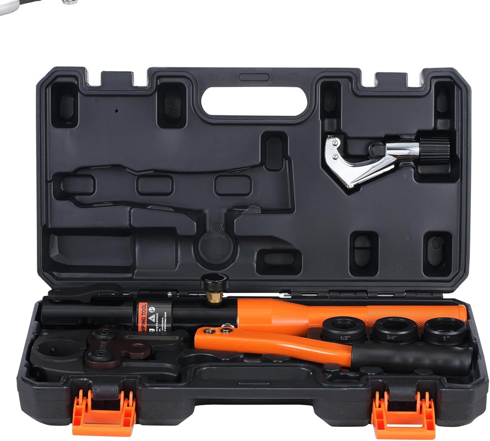 Copper Pipe Crimping Tool, Hydraulic Driven Press Tool with 1/2", 3/4", 1" Jaws,