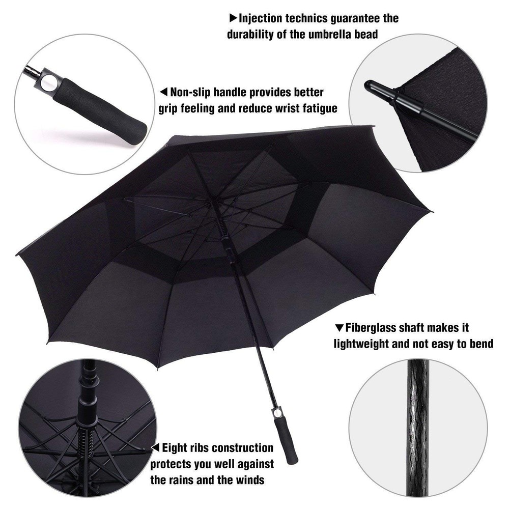 Golf Umbrella Windproof Large 62 Inch, Double Canopy Vented, Automatic Open, ...