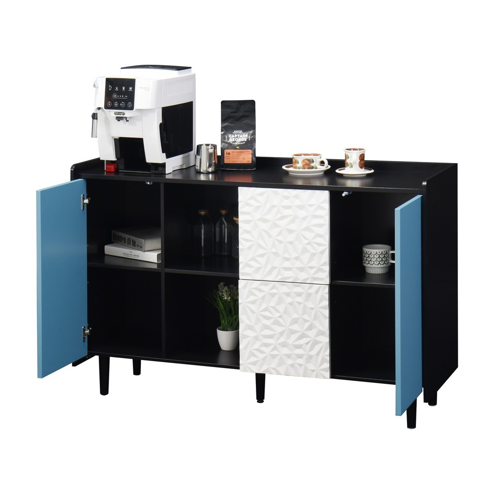 Kitchen Sideboard Accent Buffet Cabinet 2 Drawers Doors Coffee Bar Open Storage