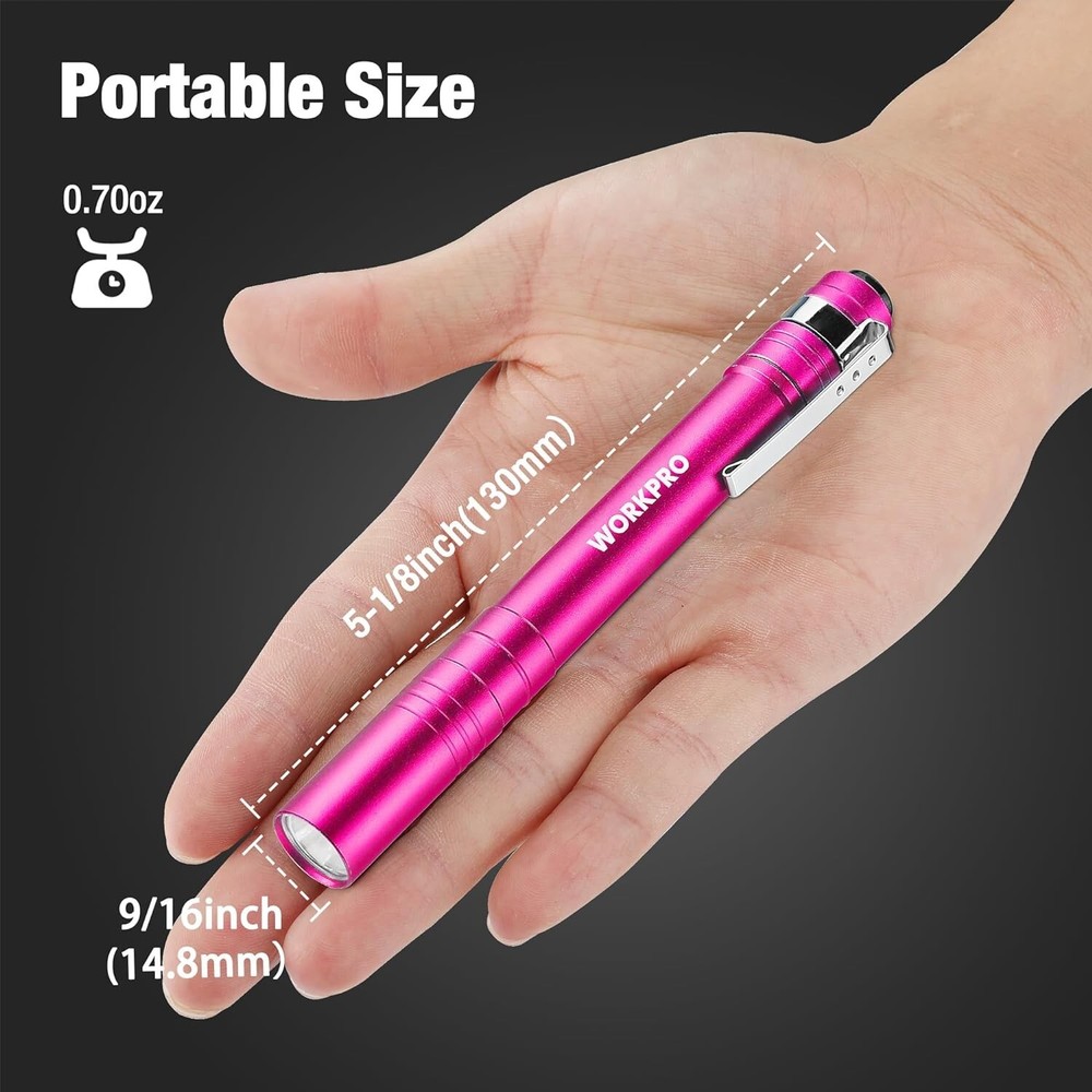 WORKPRO LED Pen Light 4-Pack Aluminum Pocket Light Pen Flashlight 8AAA Batteries