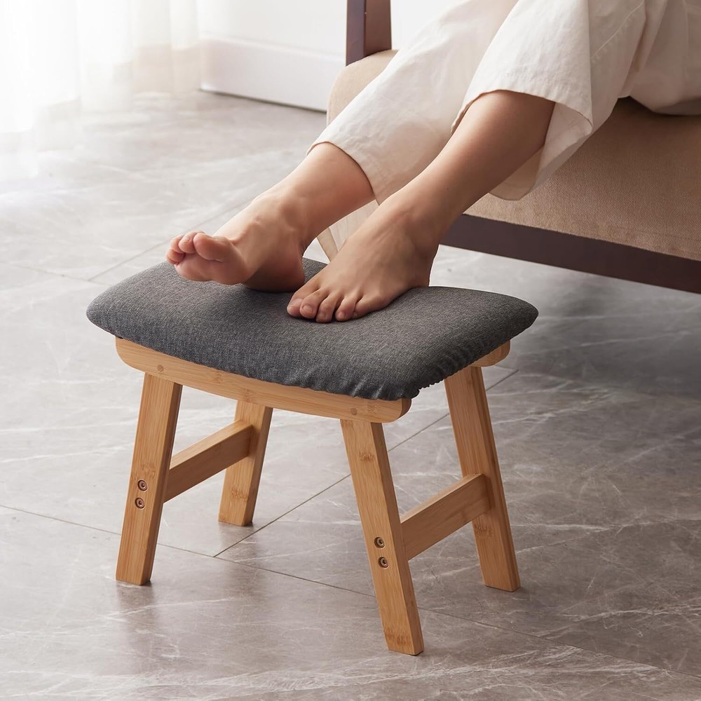 Foot Stool,Ottoman and Footstool,Small Sofa Natural Stool Legs - Gray Surface