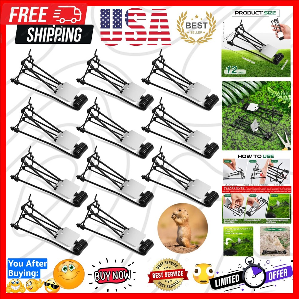 12 Pcs Outdoor Gopher Trap Easy Set Mole Trap Weather Resistant Gopher Killer...