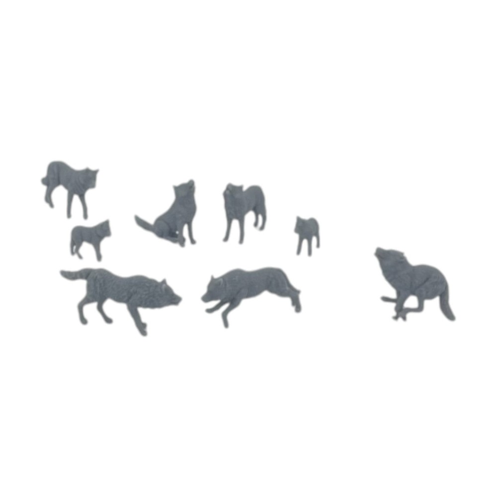 Wolf Pack with Cubs (8pcs) - O Scale 1:48 - Gray