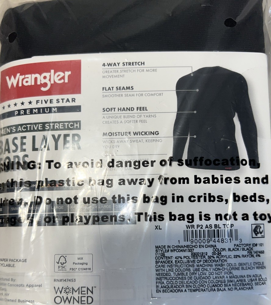 Wrangler Men's Active Stretch Long Sleeve Performance Base Layer (2 Pack) Med