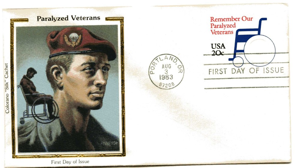 U605 20c Paralyzed Veterans embossed envelope, Colorano "Silk" Cachet, FDC
