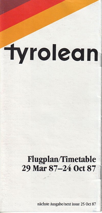 Tyrolean Airways timetable 1987/03/29