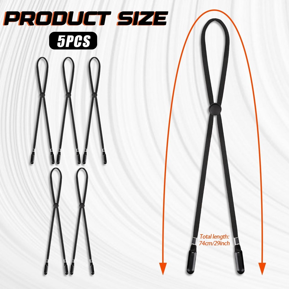 5 Pcs Adjustable Hat Strap Clips - Elastic Removable Chin Cord, 6, Black