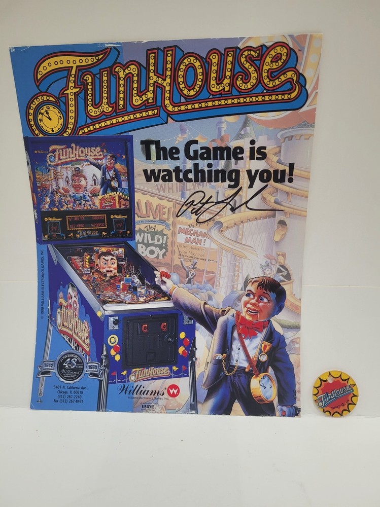 1990 Williams Funhouse Pinball Flyer-Autographed