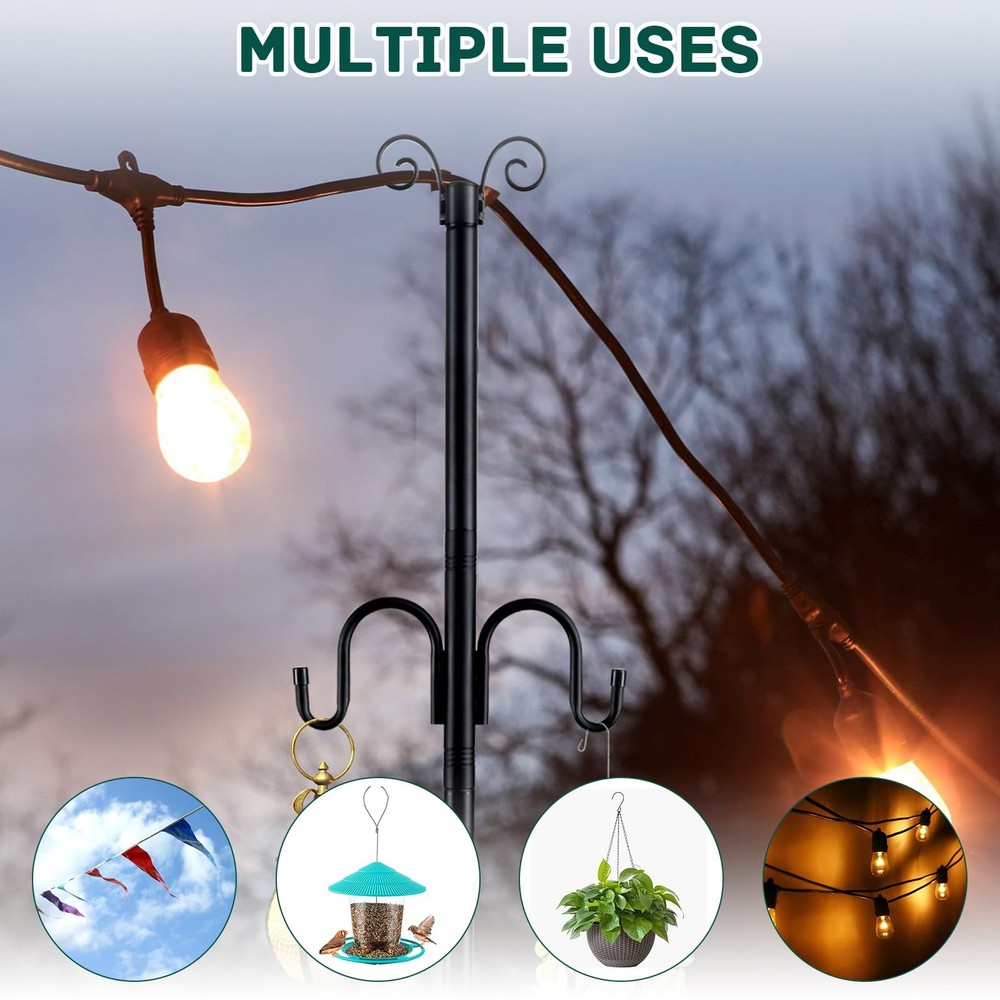 String Light Poles Patio Light Poles for String Lights Metal Post with Hooks
