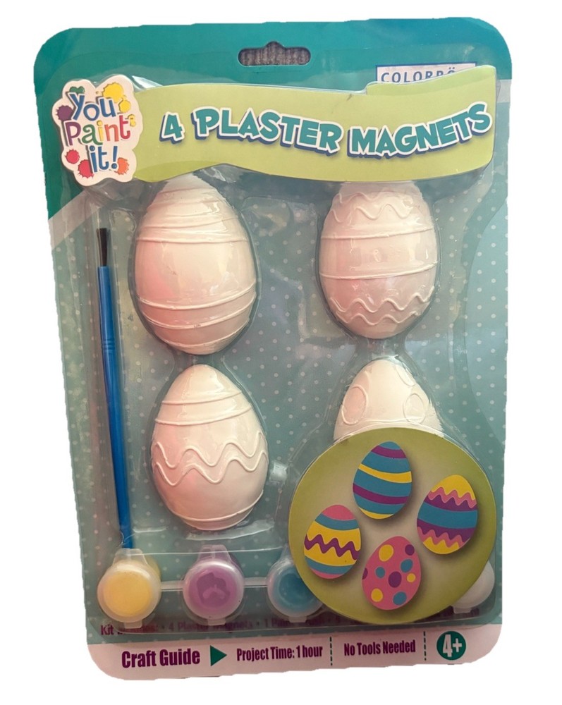 NEW Vtg Paintable Plaster Easter Magnets Kit Eggs
