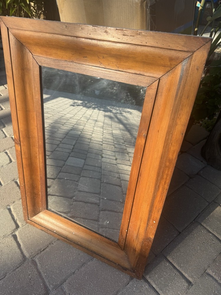 Antique Wooden Framed Brown Rectangle Vertical Wall Mirror