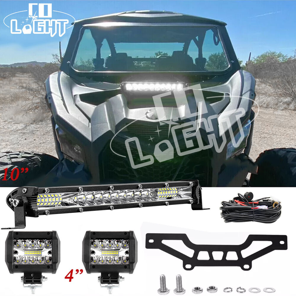 For Can-am X3 Light Bar 10" Single Row Led Light Bar +2PCS 4" Led Work Light Kit