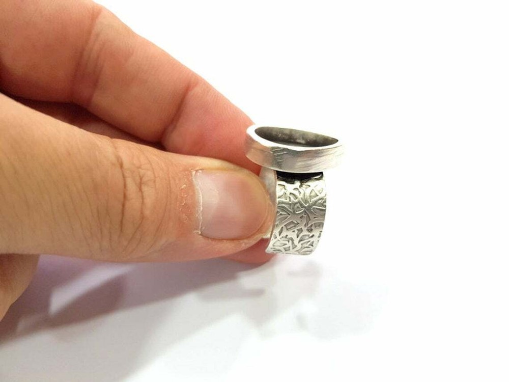 Drop Blank Ring Setting Cabochon Base inlay Back Mounting Adjustable Silver