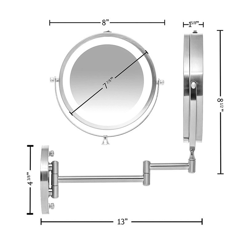 Lighted Wall Mount Makeup Mirror 7X Magnification Adjustable Dual Sided LED New