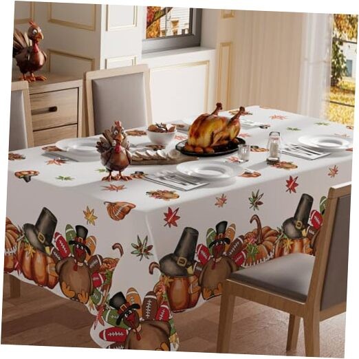 Turkey Thankful Maple Leaves Pumpkin Thanksgiving Fall 84" x 60" (Rectangular)