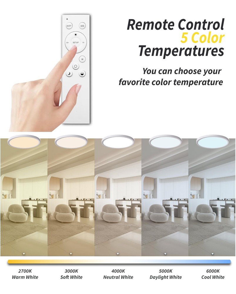 1Pack 16 Inch Remote Control Dimmable Flush Mount Ceiling Light Panel,32W 384...