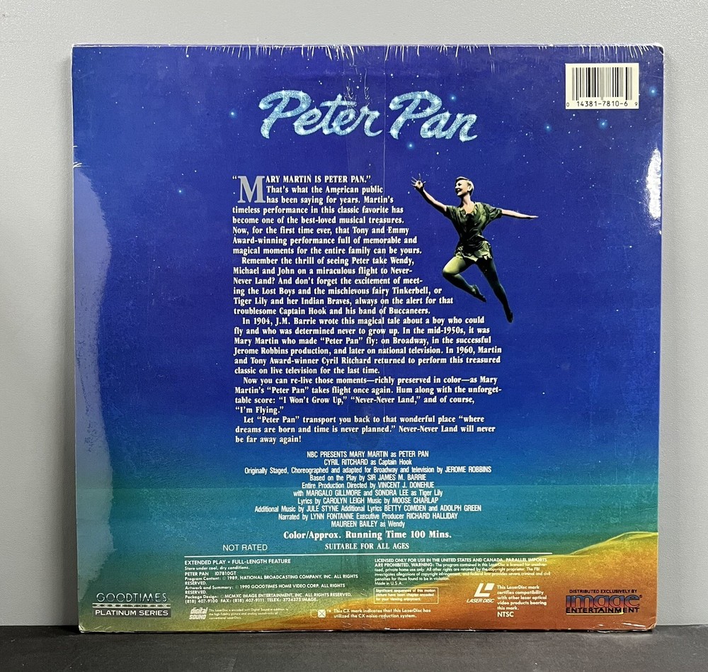 Peter Pan Laserdisc SEALED 1990 ID7810GT