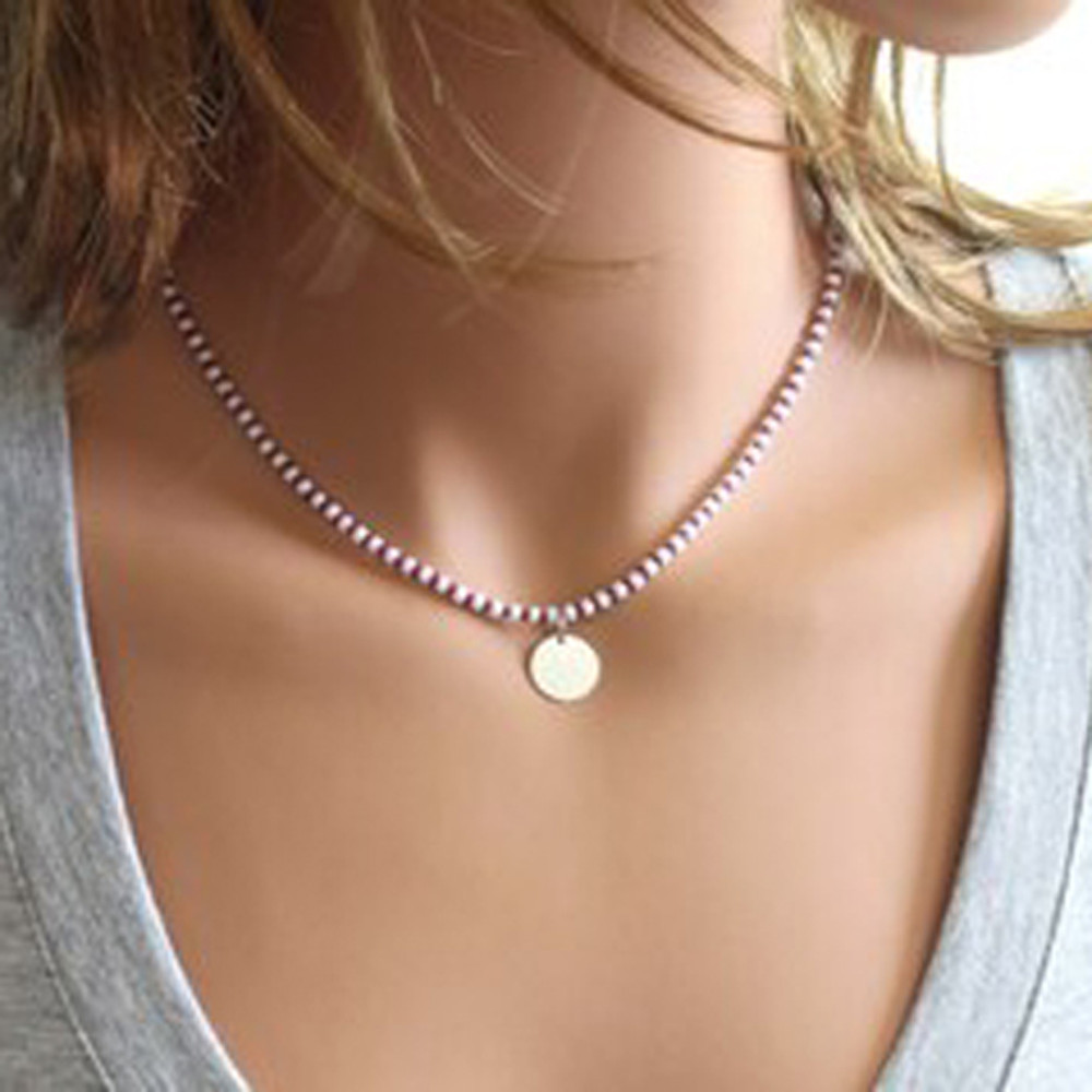 Rhodium Dot Necklace with Beaded Chain