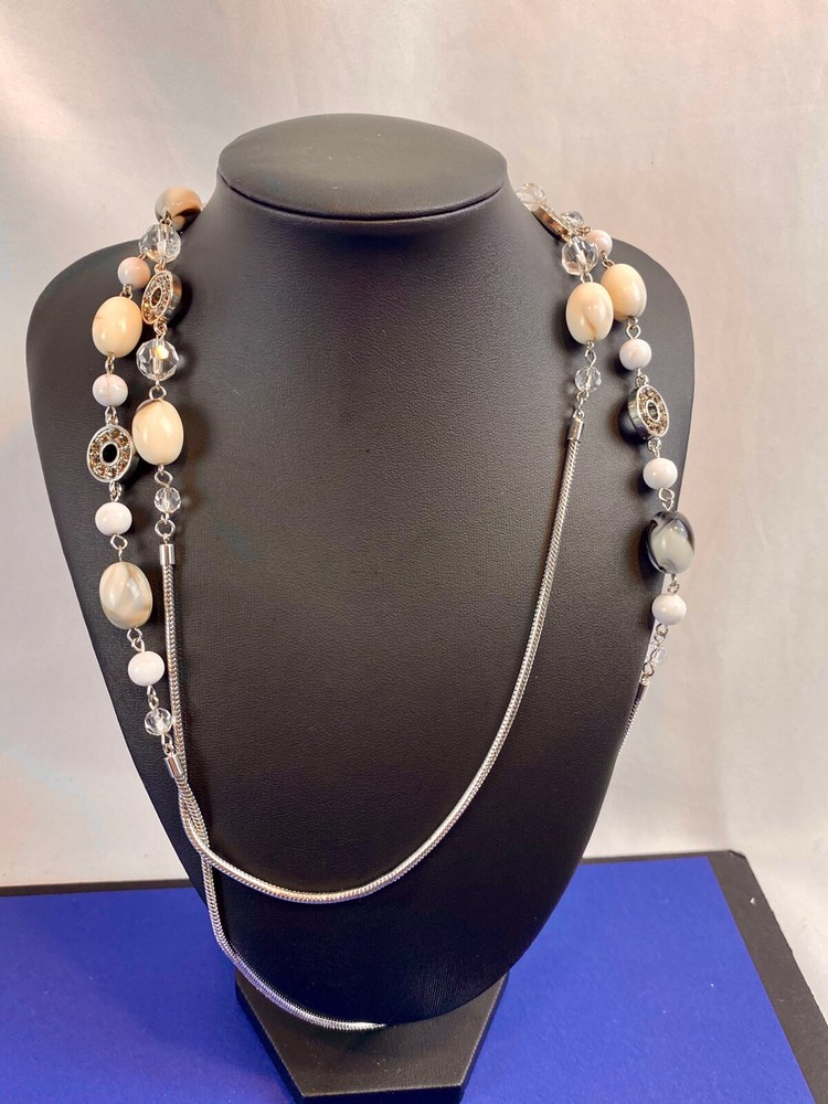 Mixed Material Dual Layer Vintage Chunky Retro Necklace By Loft