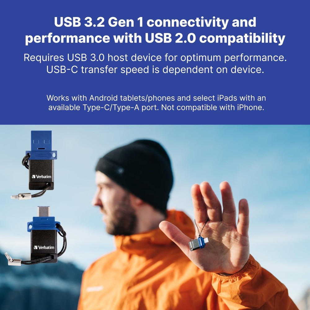 128GB Store 'n' Go Dual USB Flash Drive for USB-C Devices Blue