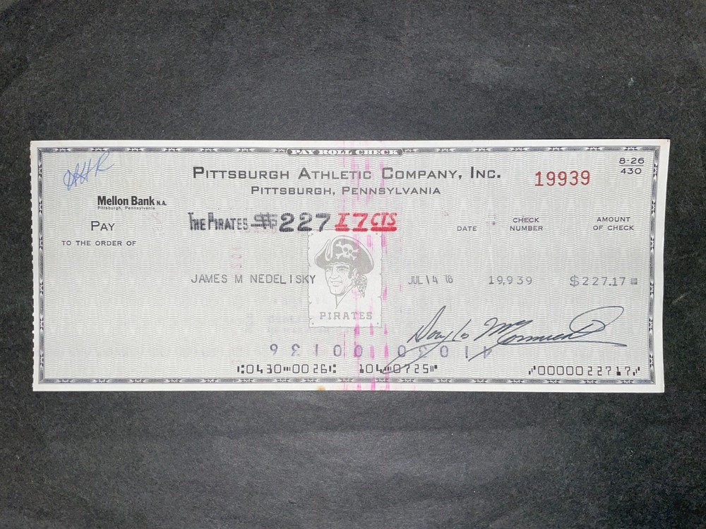 1978 Pittsburgh Pirates: Payroll Check: James M. Nedelisky
