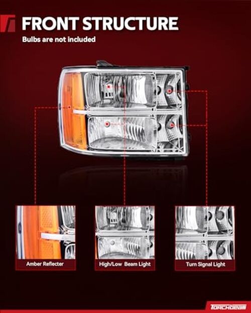 Sierra Headlight Housing from, Replacement Headlight Assembly for Chrome-Amber